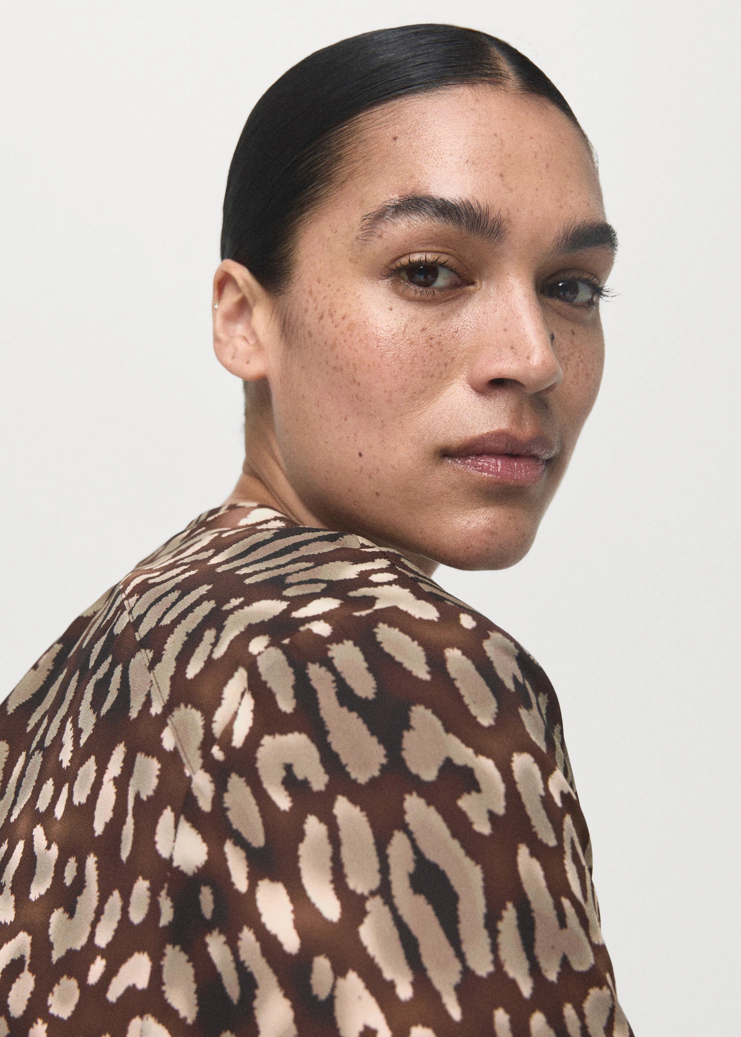 Satin Leopard Print Blouse With Bow