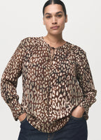 Satin Leopard Print Blouse With Bow