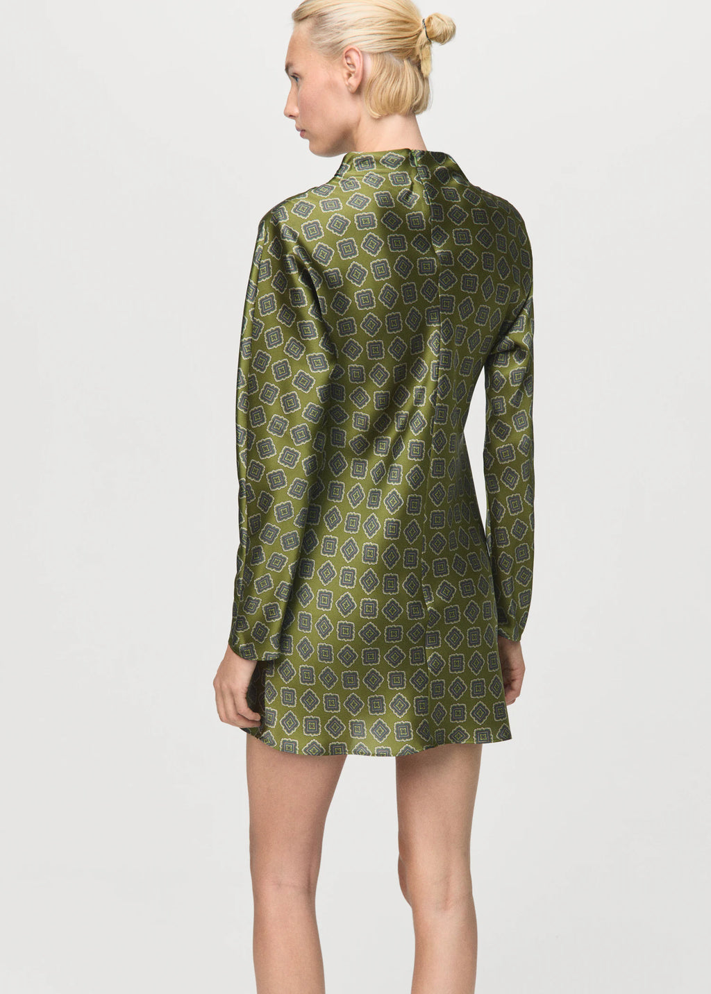 Satin Printed Dress With Perkins Collar