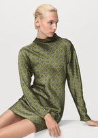 Satin Printed Dress With Perkins Collar