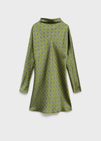 Satin Printed Dress With Perkins Collar