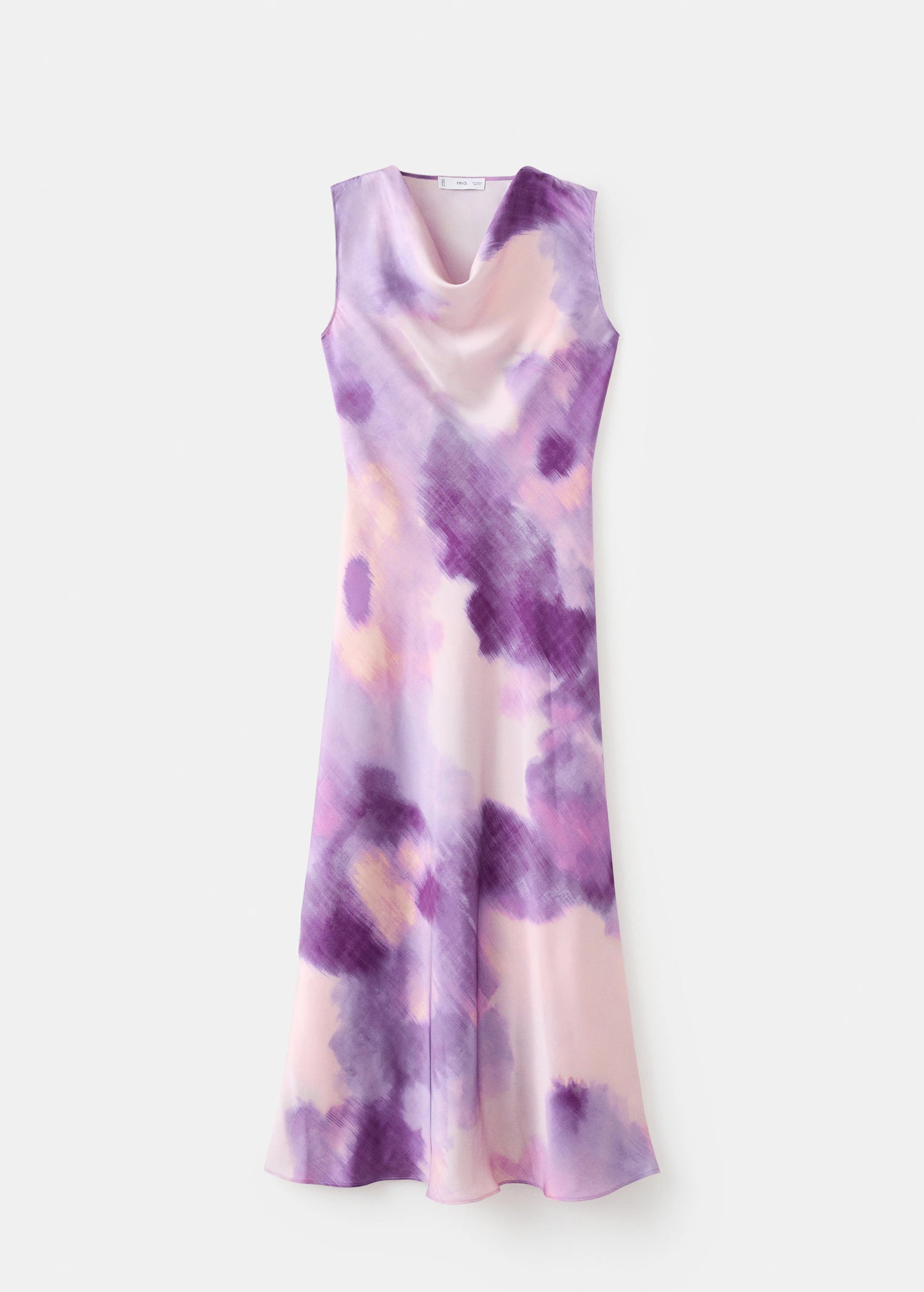 Satin Tie Dye Dress With Draped Neckline
