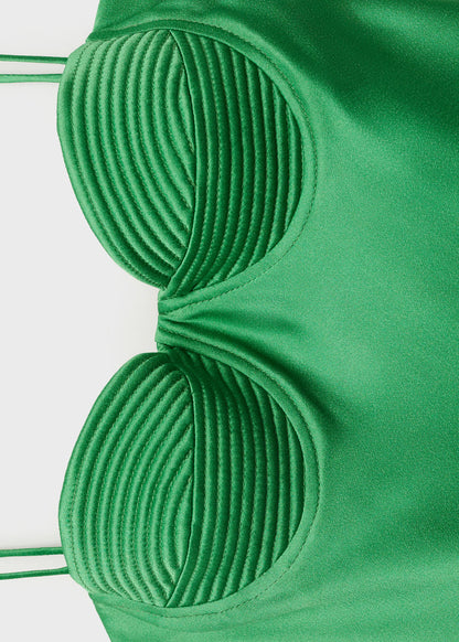 Satin Effect Dress With Corset Neckline