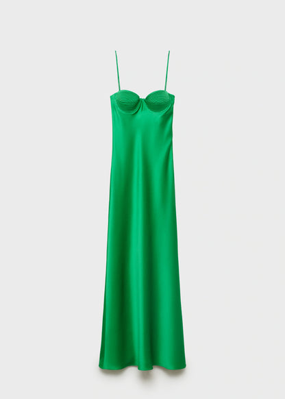 Satin Effect Dress With Corset Neckline