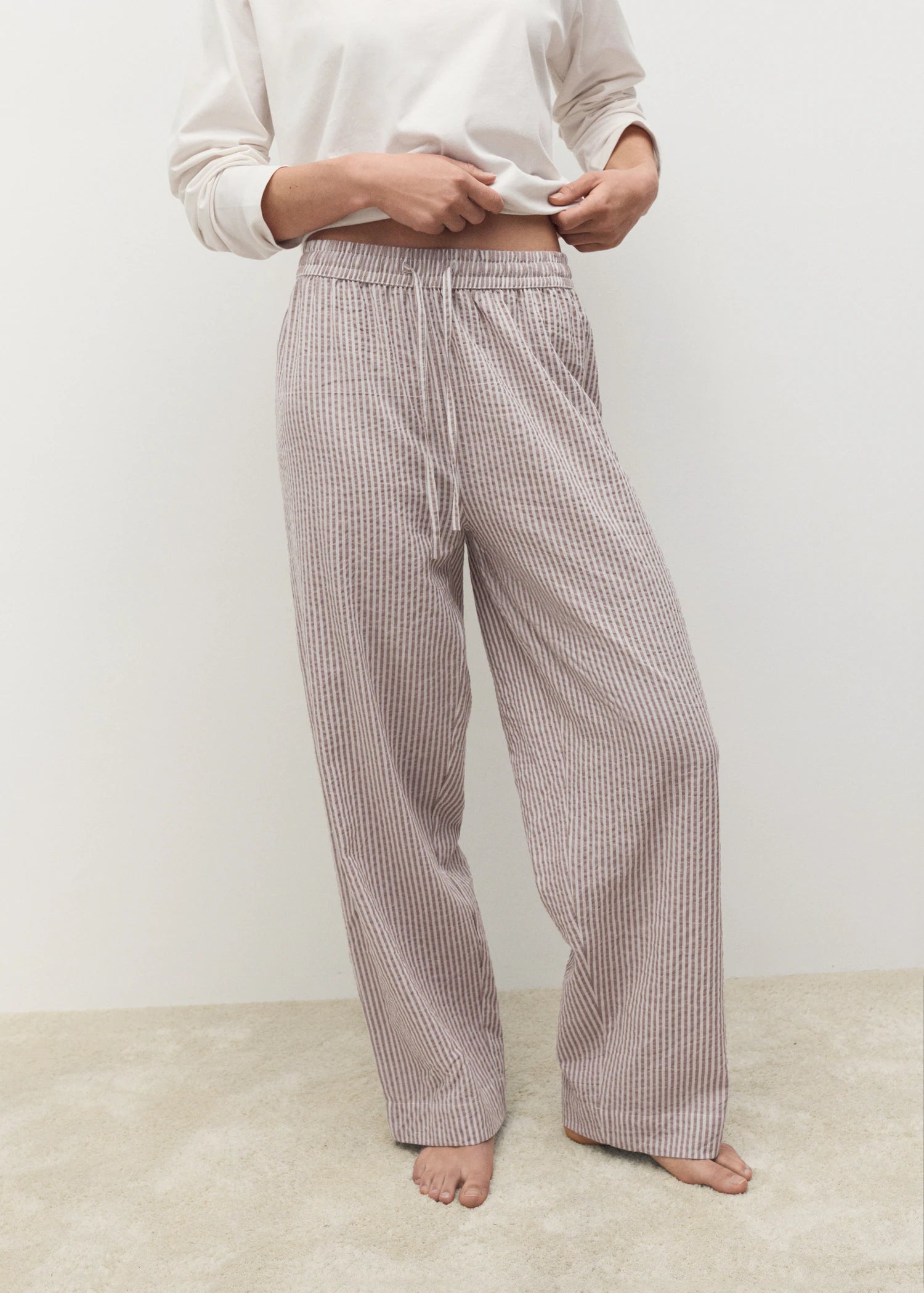 Seersucker Striped Two Piece Pyjamas