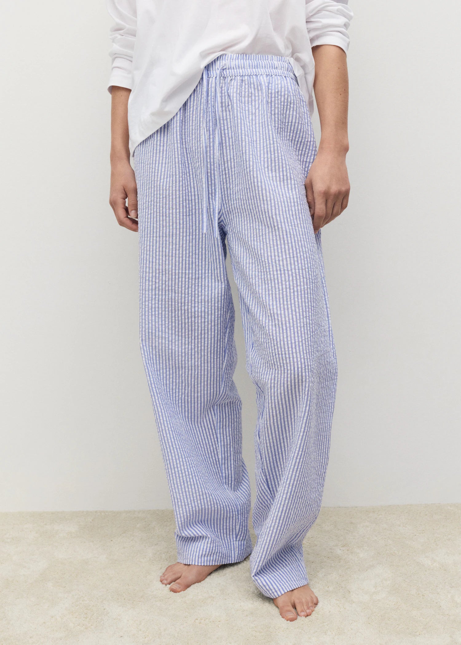 Seersucker Striped Two Piece Pyjamas