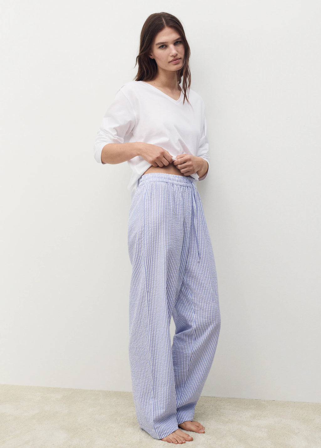 Seersucker Striped Two Piece Pyjamas