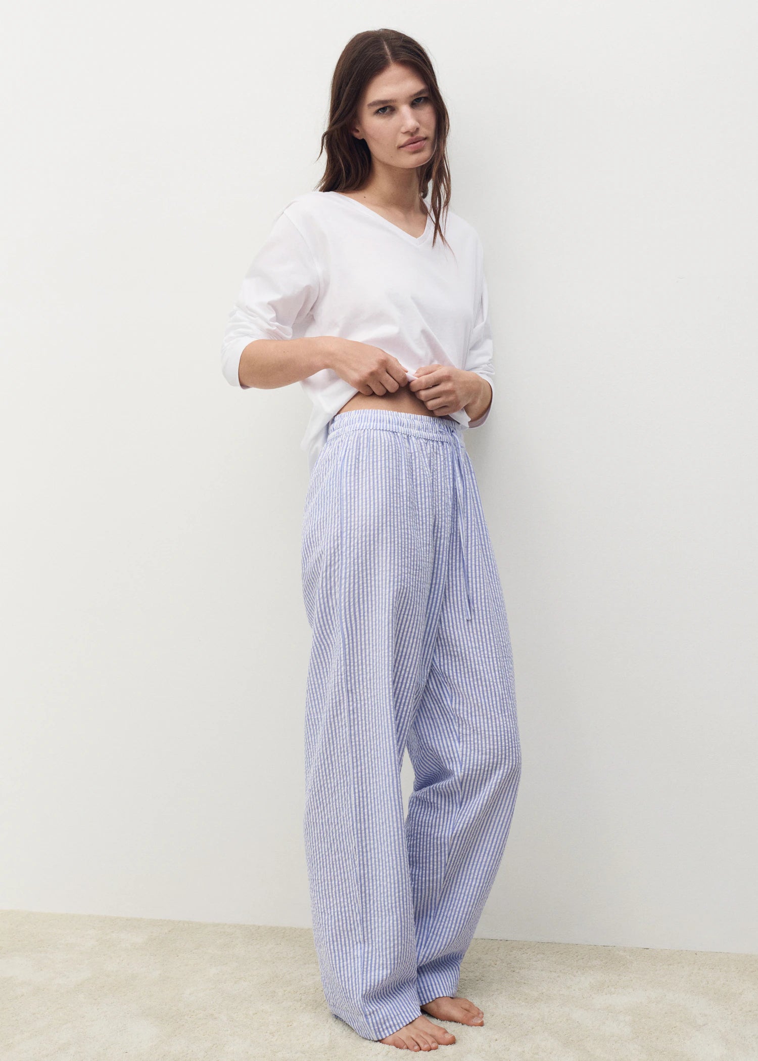 Seersucker Striped Two Piece Pyjamas