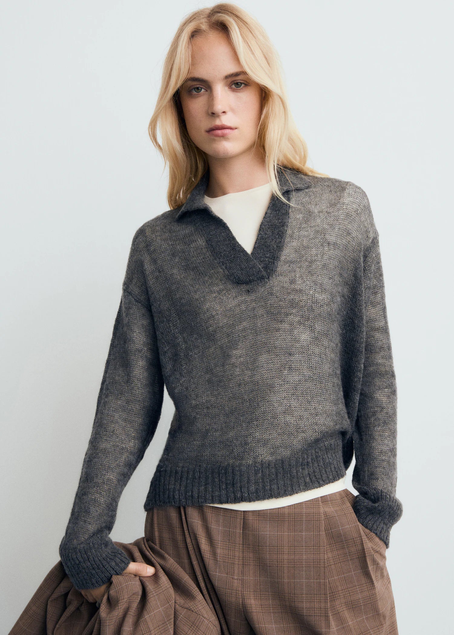 Semi Transparent Polo Neck Sweater