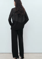 Semi Transparent Shirt With Rhinestone Embroidery