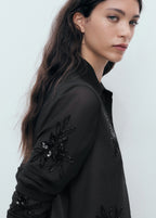 Semi Transparent Shirt With Rhinestone Embroidery