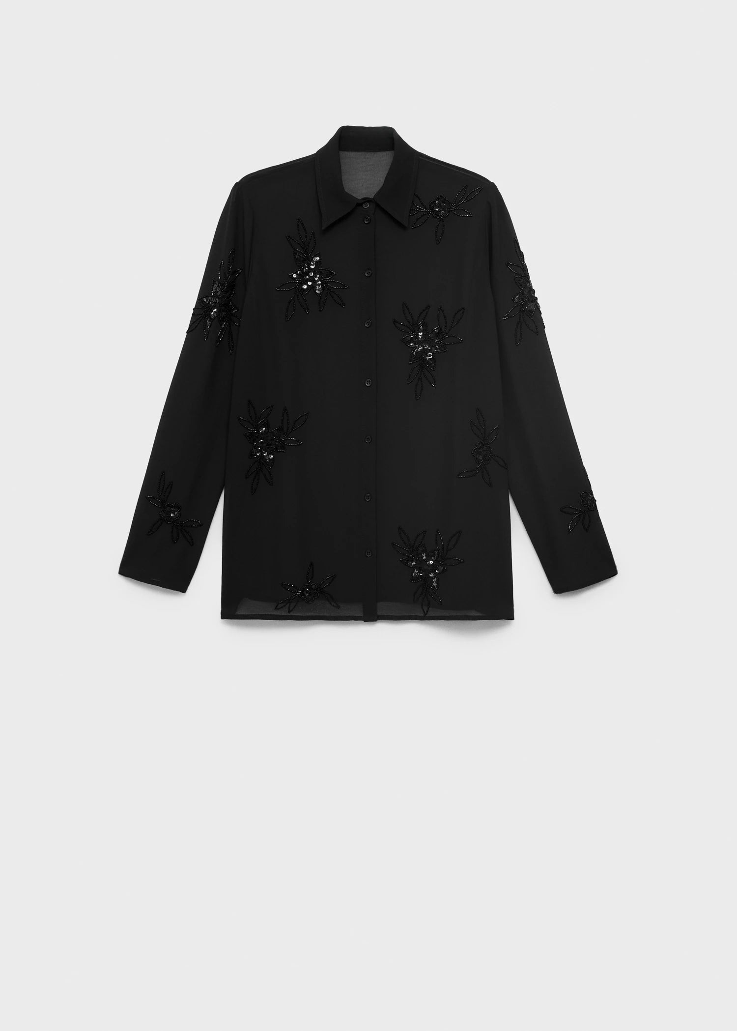 Semi Transparent Shirt With Rhinestone Embroidery