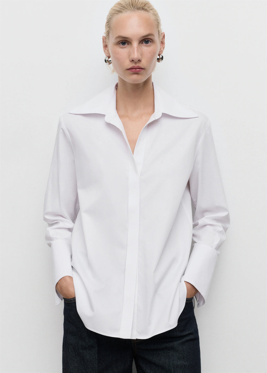 Shirt With Concealed Placket And Collar