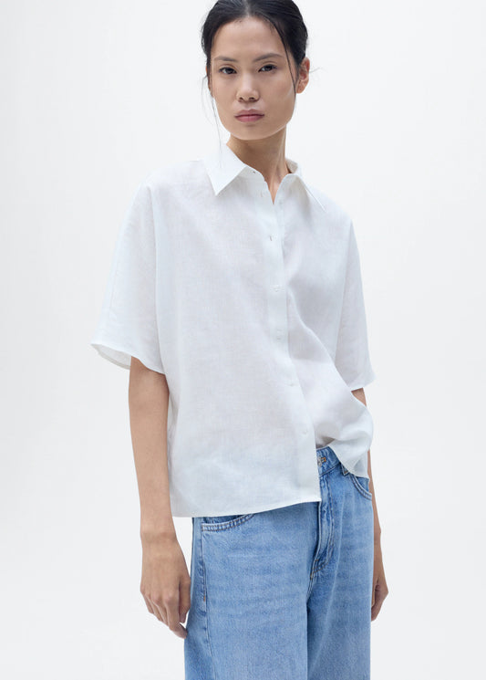Short Sleeve Linen Blend Shirt