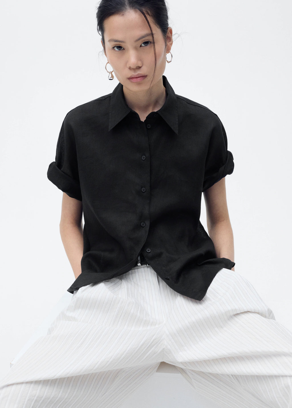 Short Sleeve Linen Blend Shirt