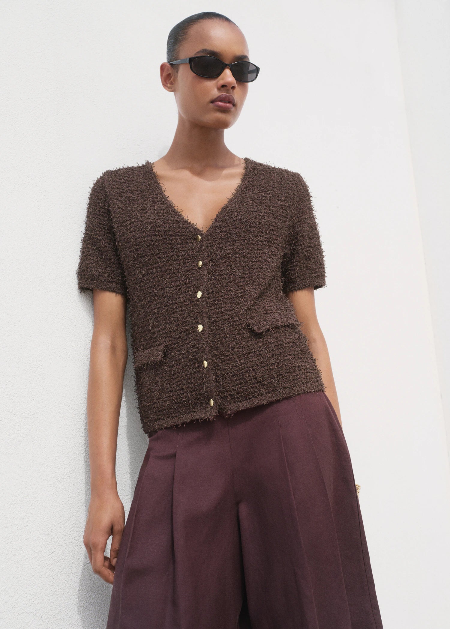 Short Sleeved Boucle Cardigan