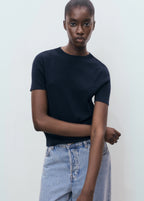 Short Sleeved Fine Knit Sweater