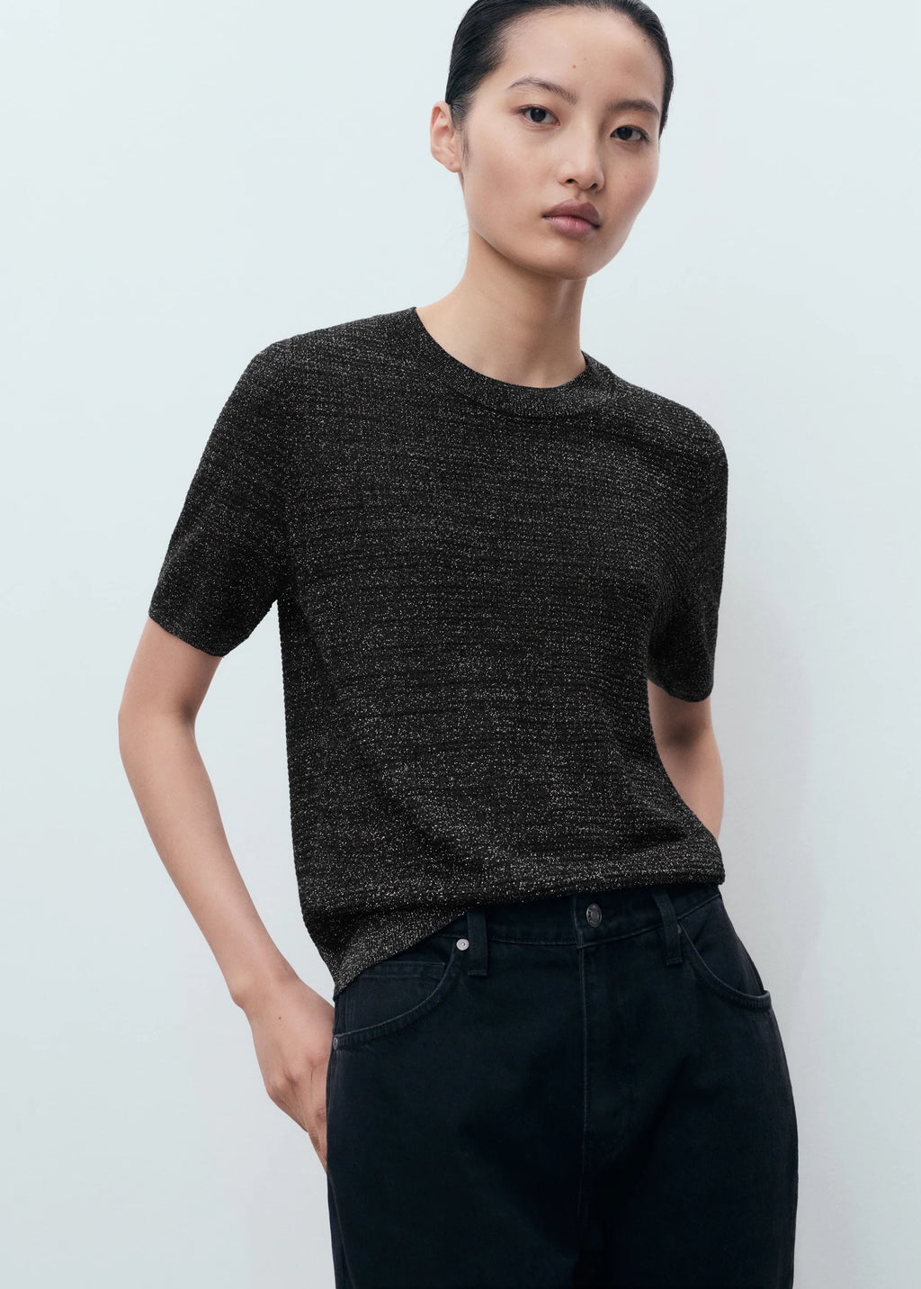 Short Sleeved Lurex Sweater