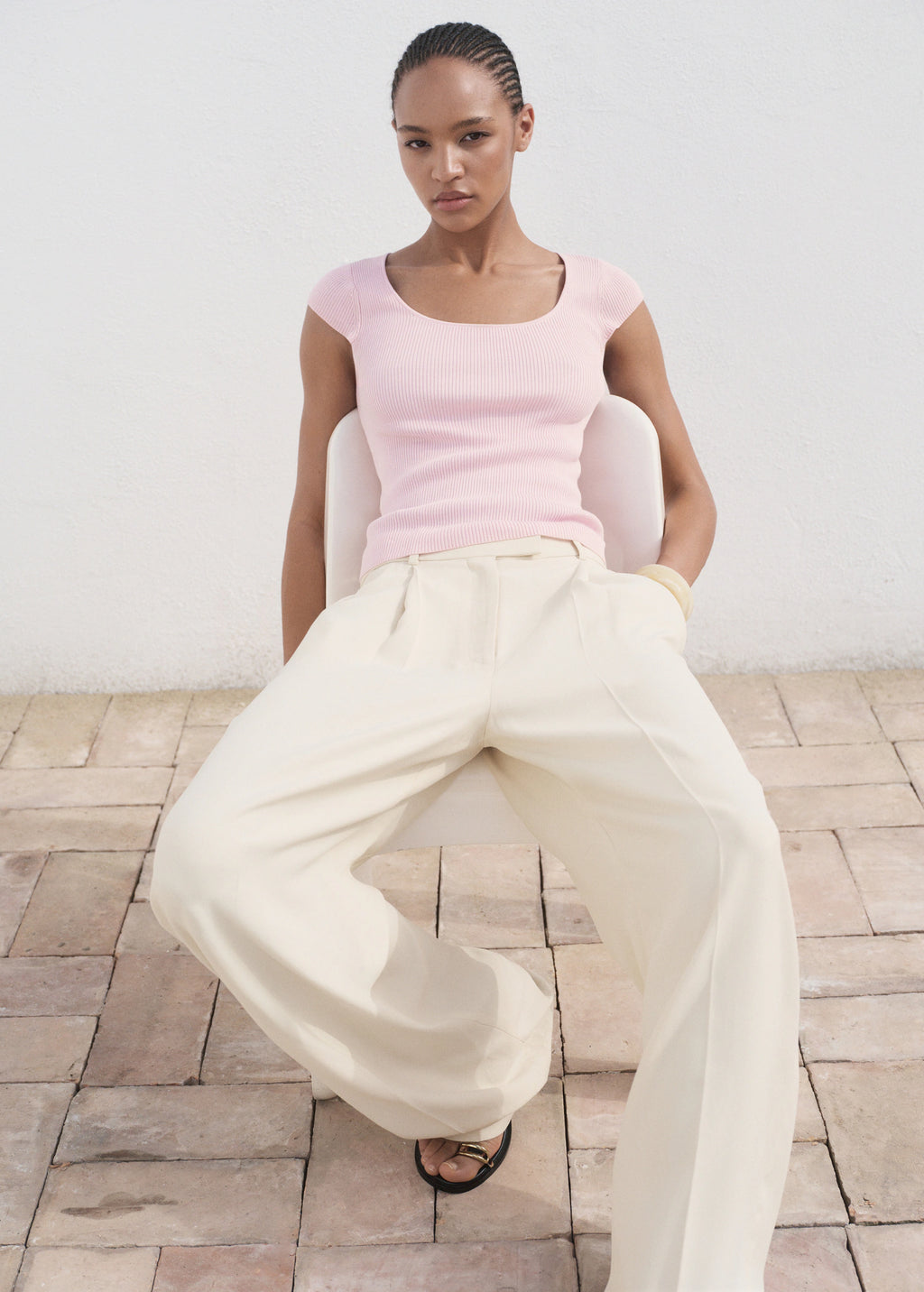 Short Sleeved Ribbed Sweater