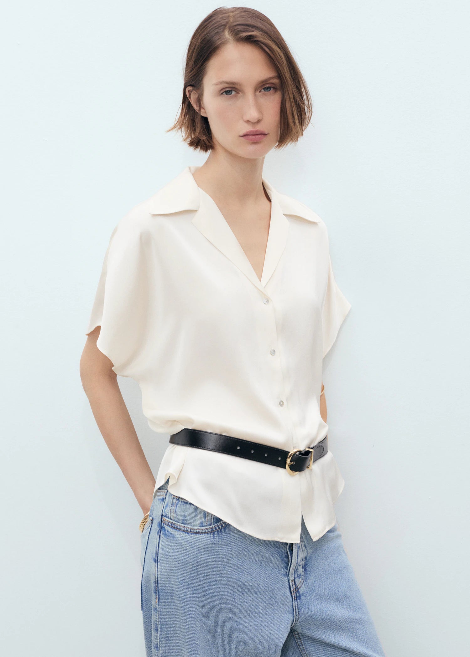 Short Sleeved Satin Shirt
