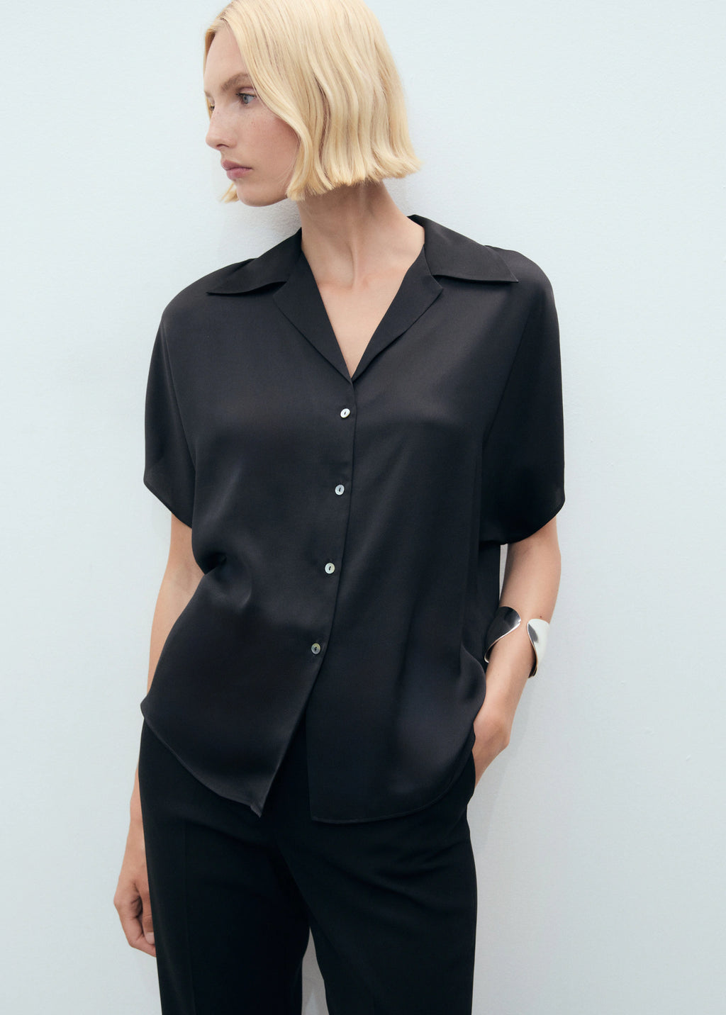 Short Sleeved Satin Shirt