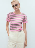 Short Sleeved Sweater With Combined Stripes