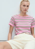 Short Sleeved Sweater With Combined Stripes