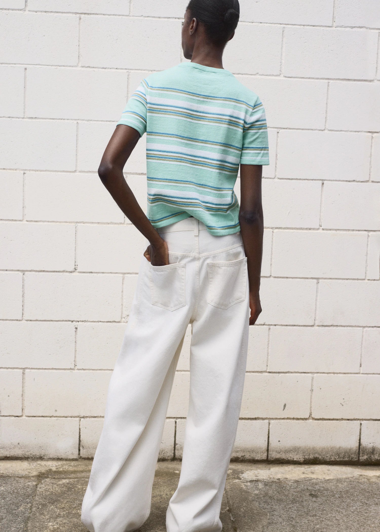 Short Sleeved Sweater With Combined Stripes