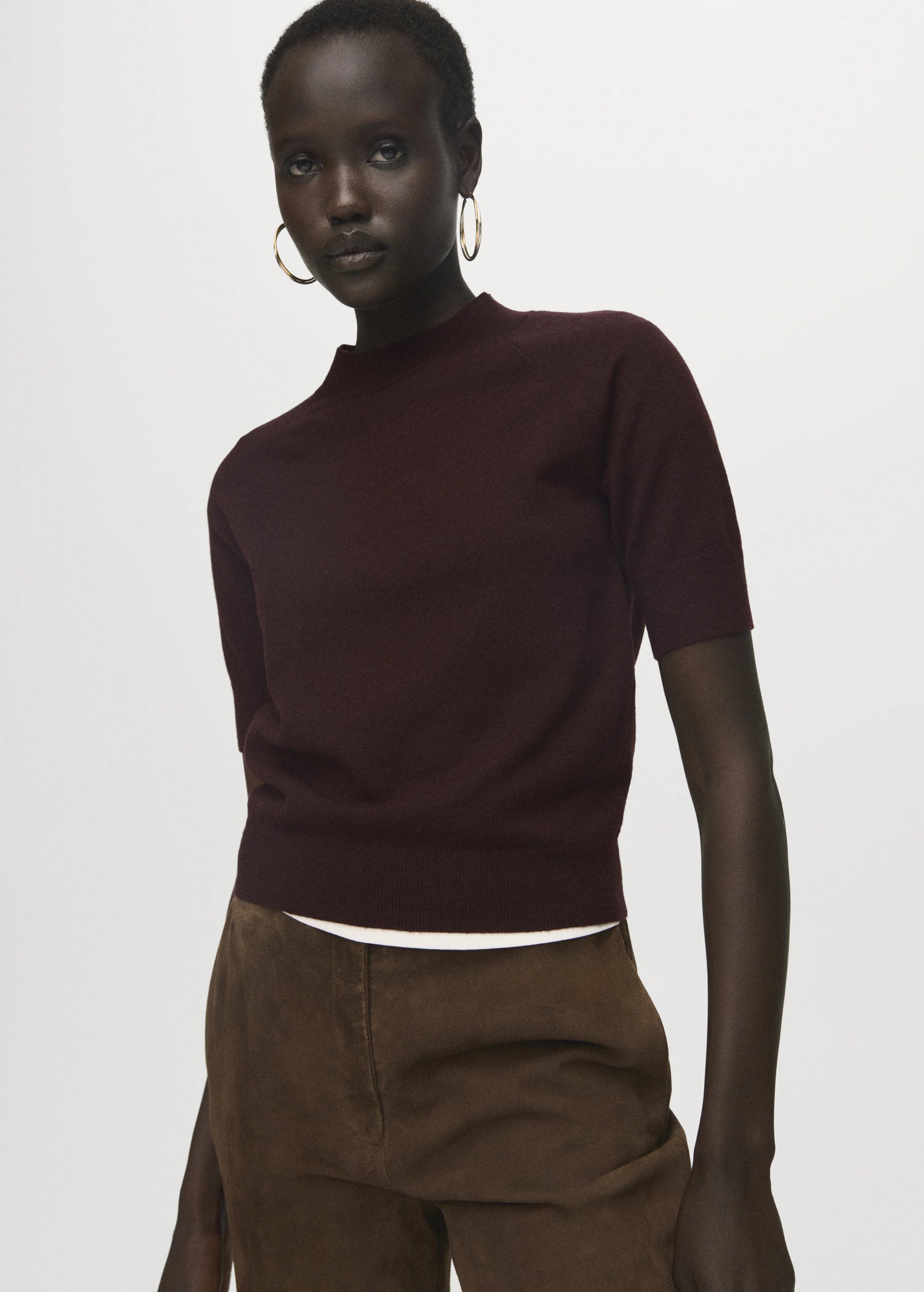 Short Sleeved Wool Blend Sweater