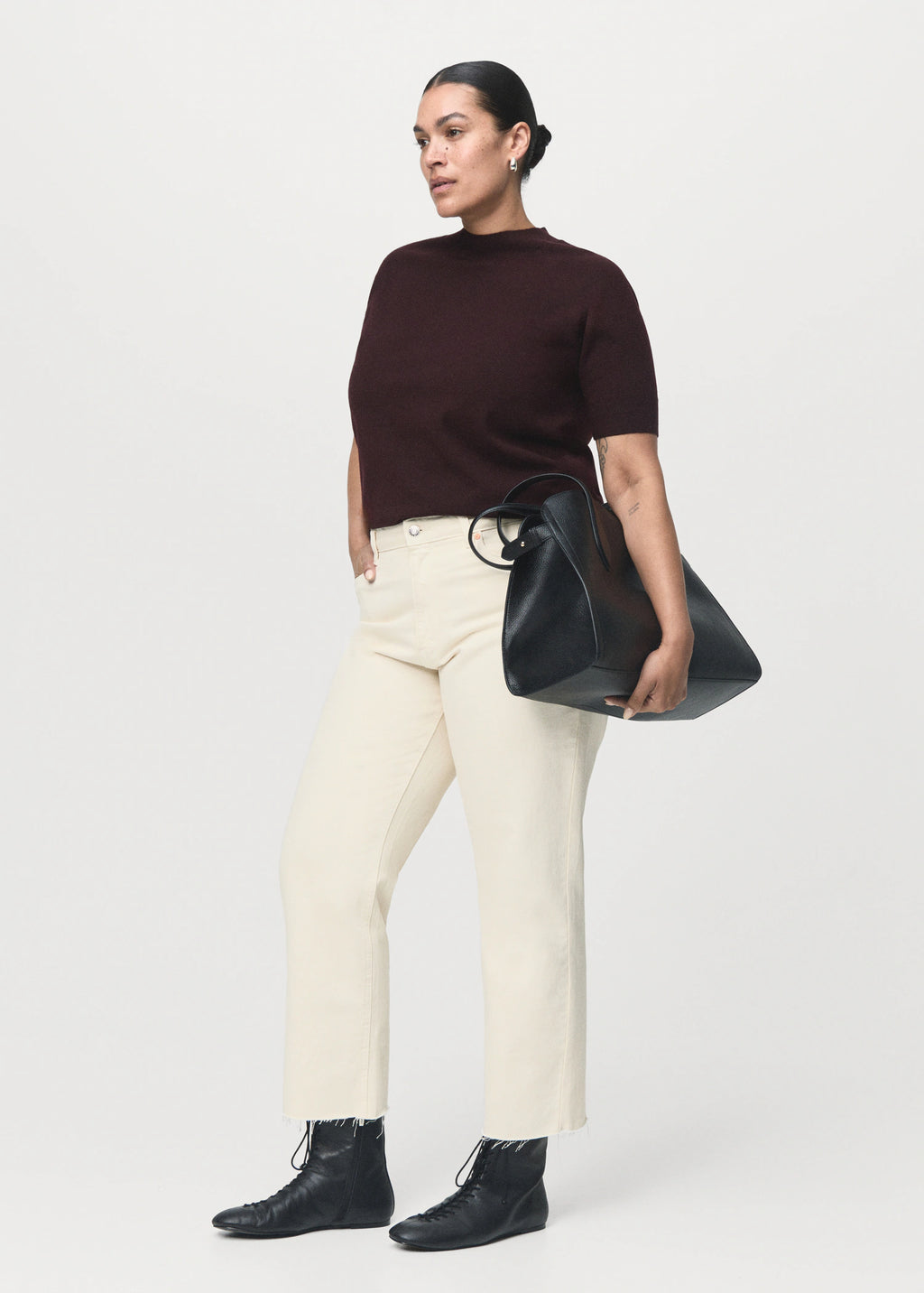 Short Sleeved Wool Blend Sweater