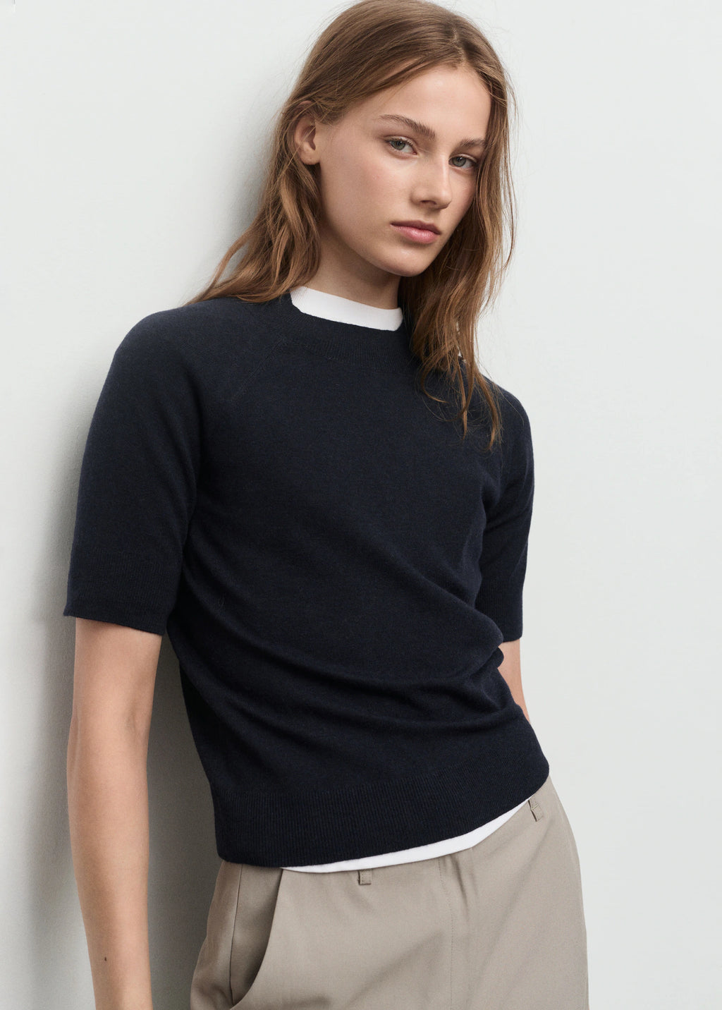 Short Sleeved Wool Blend Sweater
