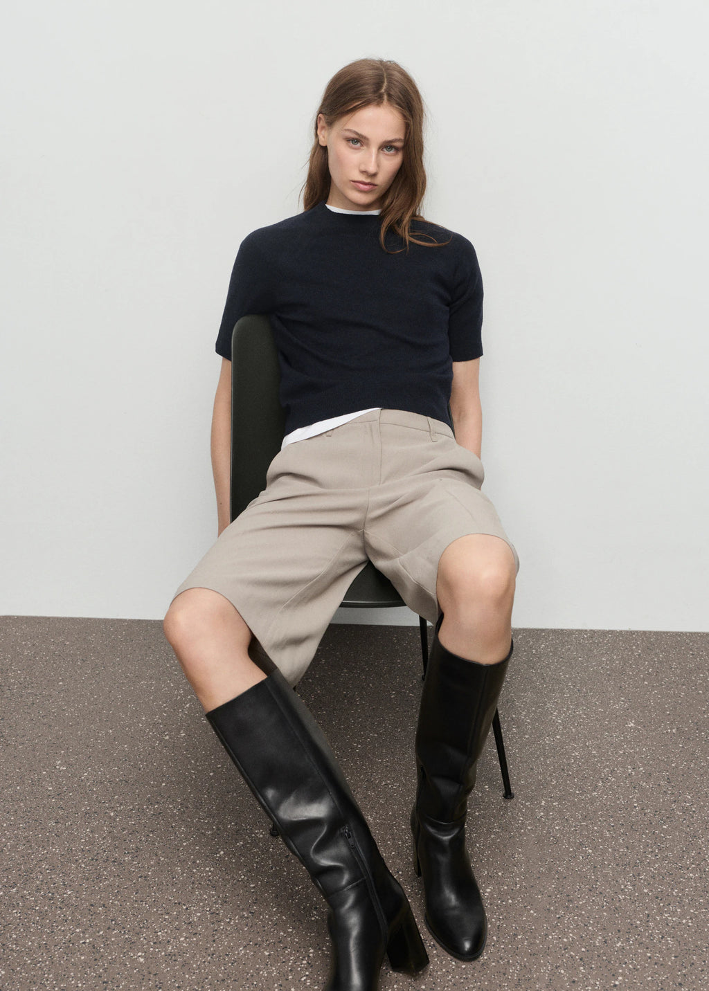 Short Sleeved Wool Blend Sweater