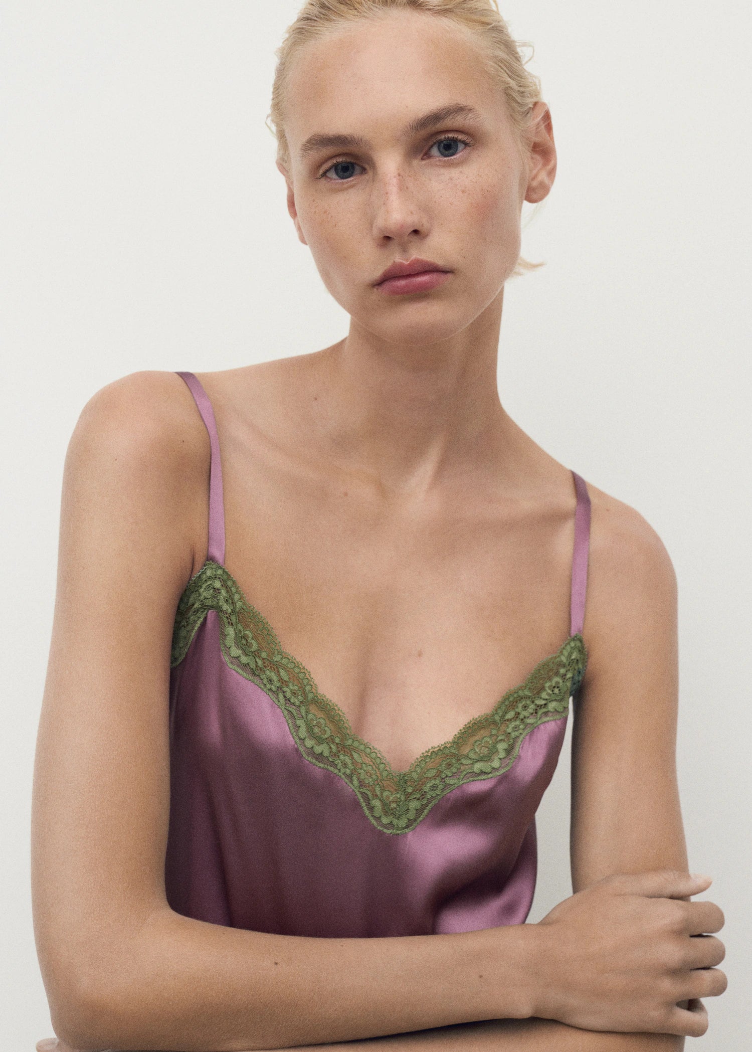 Silk Nightdress With Lace In Contrasting Colour