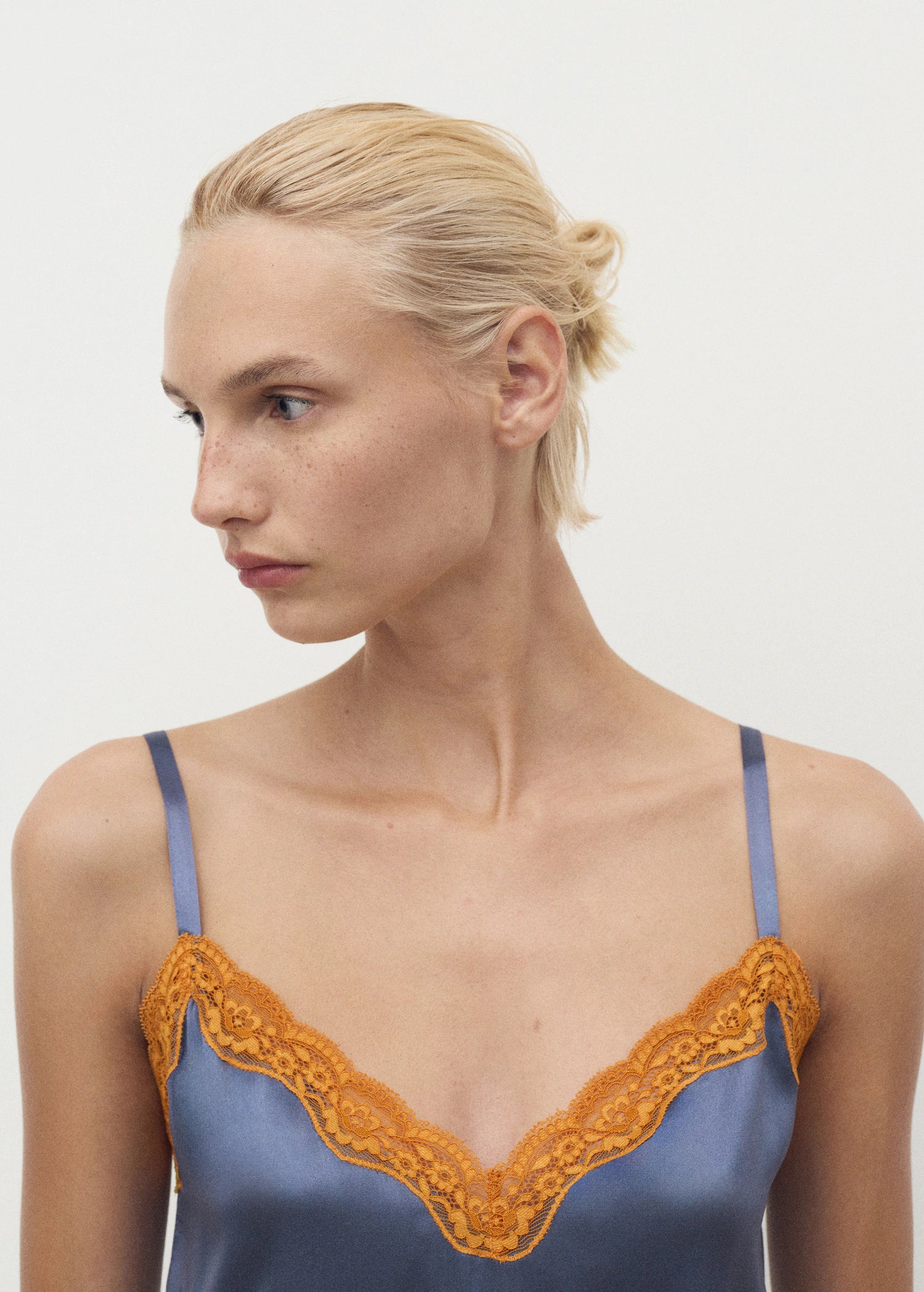 Silk Nightdress With Lace In Contrasting Colour