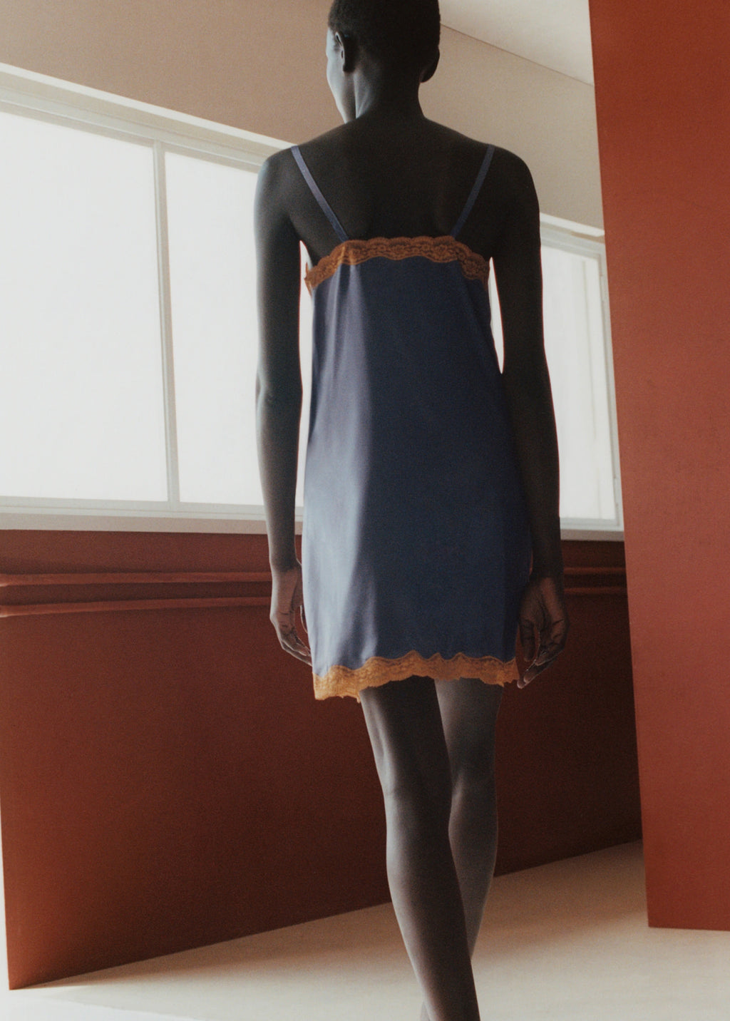 Silk Nightdress With Lace In Contrasting Colour