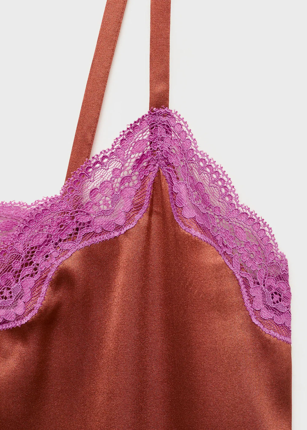 Silk Nightdress With Lace In Contrasting Colour