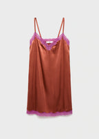 Silk Nightdress With Lace In Contrasting Colour