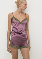 Silk Shorts With Contrasting Lace Trim