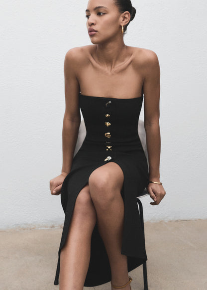 Strapless Dress With Jewel Buttons