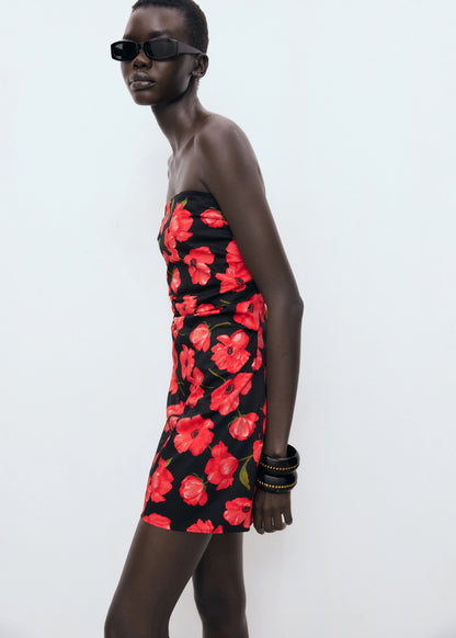 Strapless Floral Dress