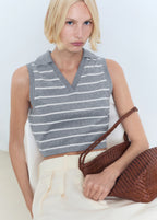 Striped Cropped Polo Shirt