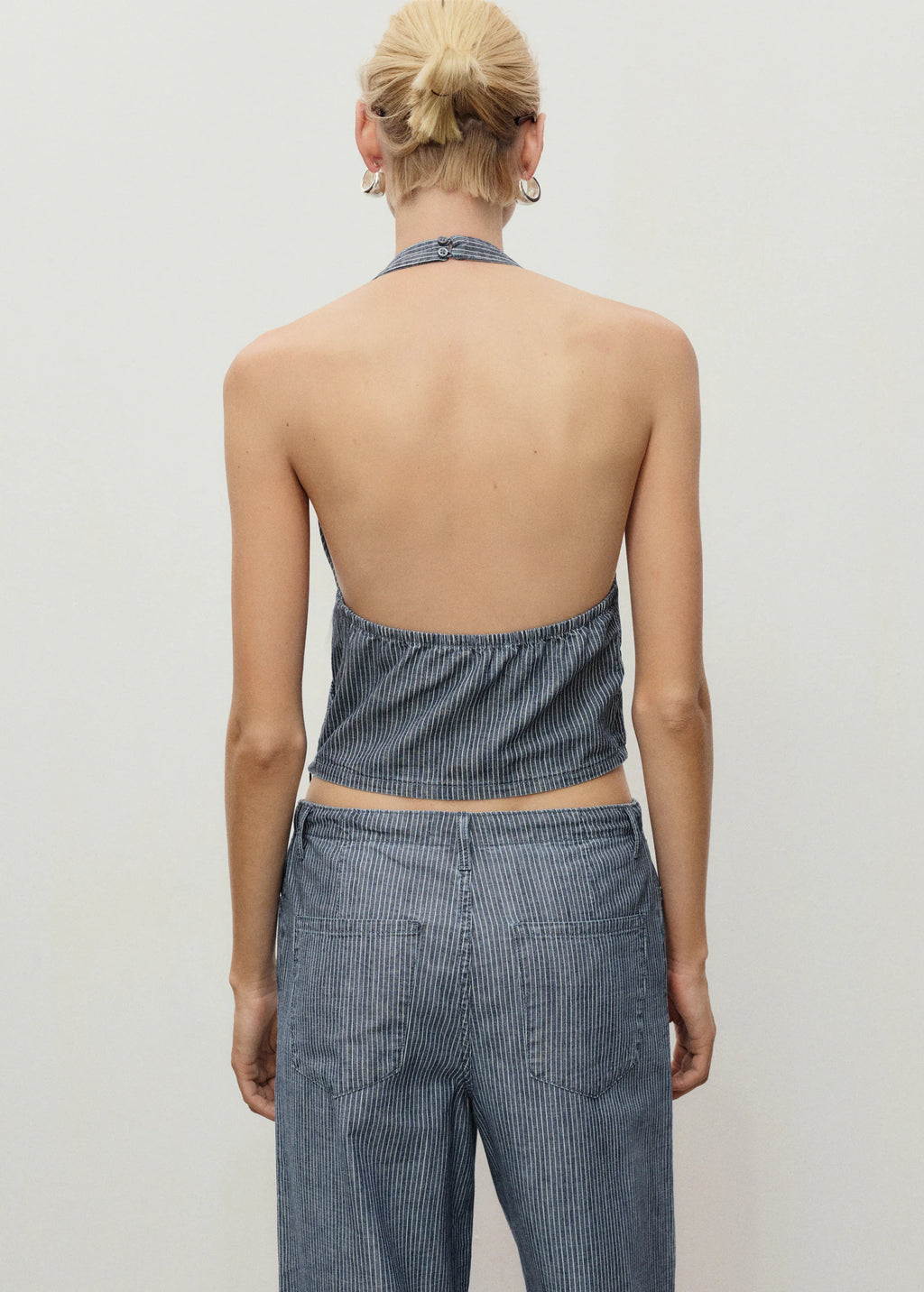 Striped Crossover Denim Top