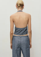 Striped Crossover Denim Top