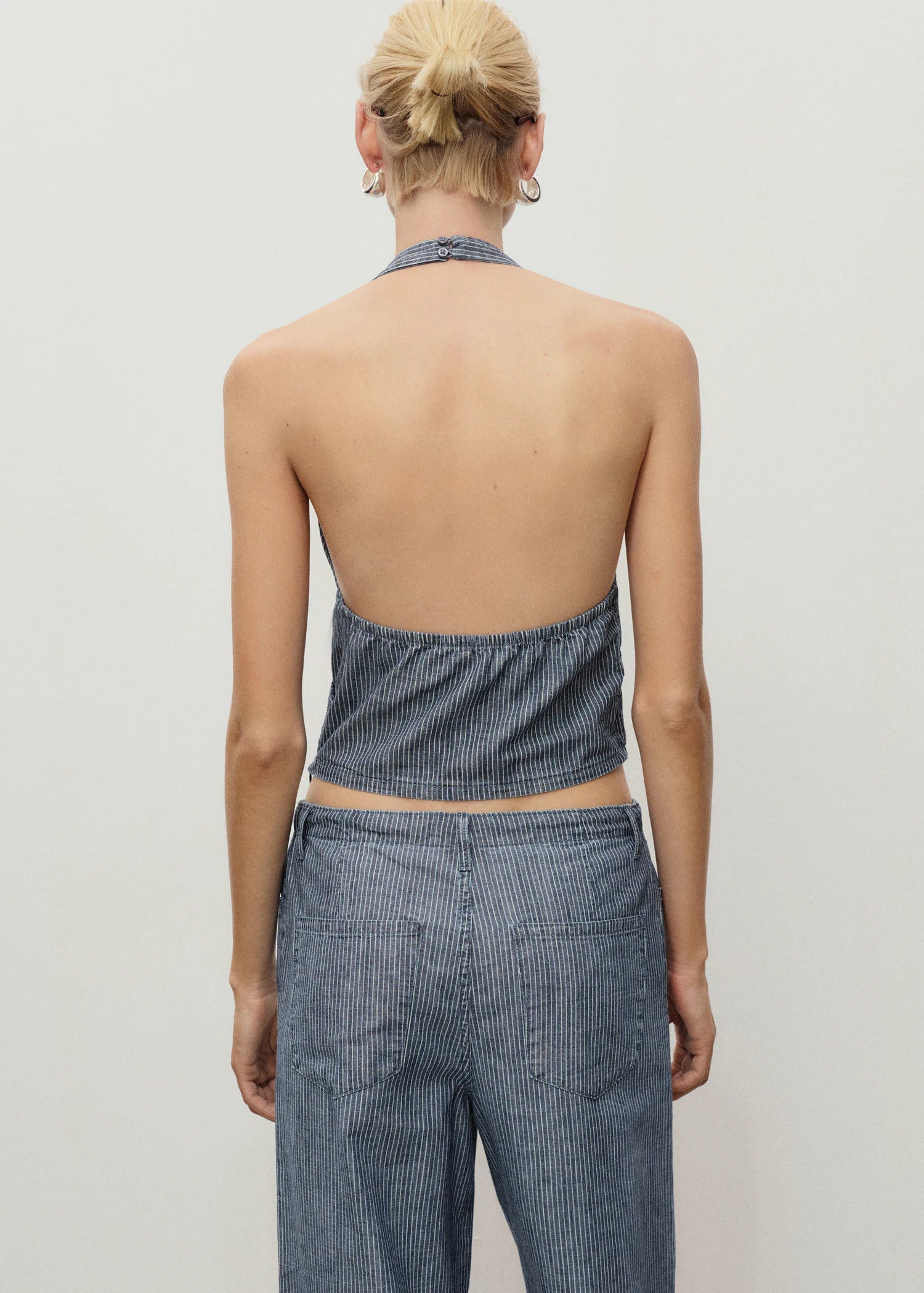 Striped Crossover Denim Top