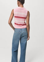 Striped Knitted Polo Neck Top