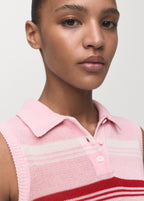 Striped Knitted Polo Neck Top