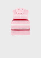 Striped Knitted Polo Neck Top