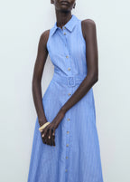 Striped Linen Blend Shirt Style Dress