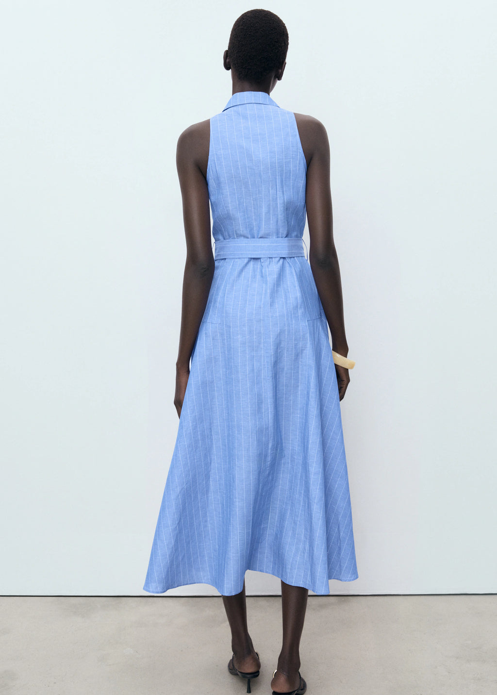 Striped Linen Blend Shirt Style Dress