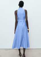 Striped Linen Blend Shirt Style Dress